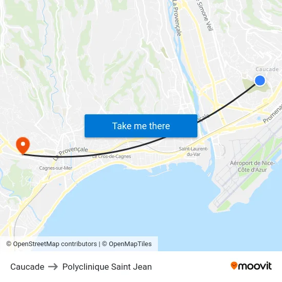 Caucade to Polyclinique Saint Jean map