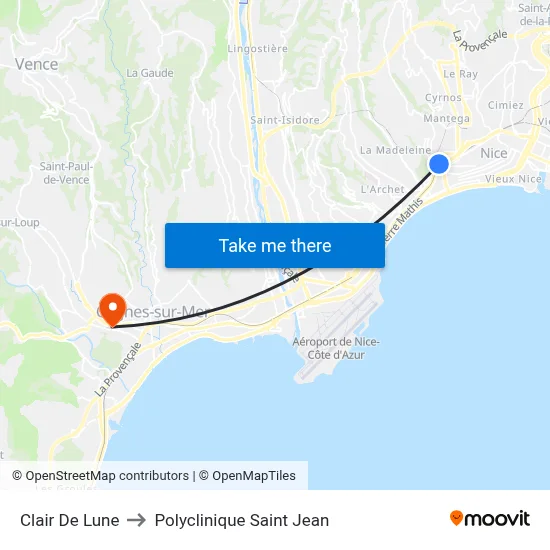 Clair De Lune to Polyclinique Saint Jean map