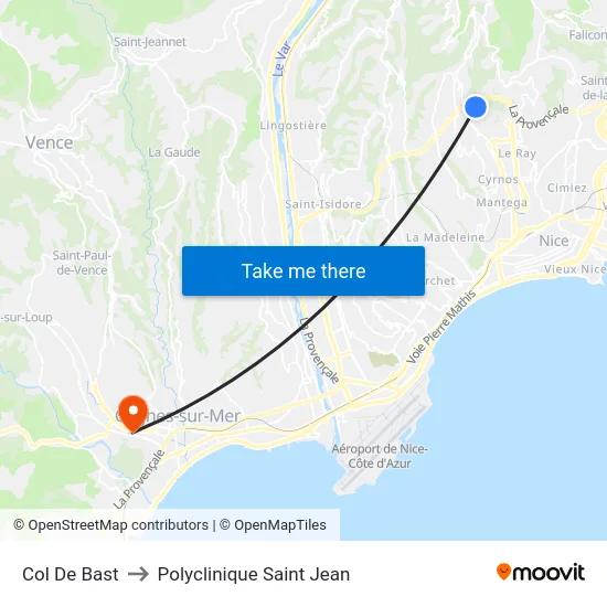 Col De Bast to Polyclinique Saint Jean map