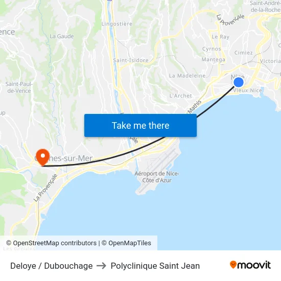 Deloye / Dubouchage to Polyclinique Saint Jean map