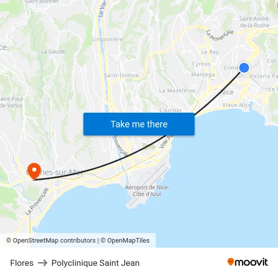 Flores to Polyclinique Saint Jean map