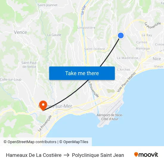 Hameaux De La Costière to Polyclinique Saint Jean map