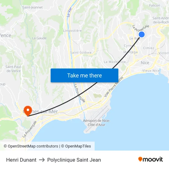 Henri Dunant to Polyclinique Saint Jean map