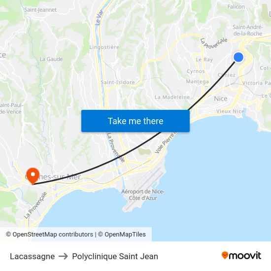 Lacassagne to Polyclinique Saint Jean map
