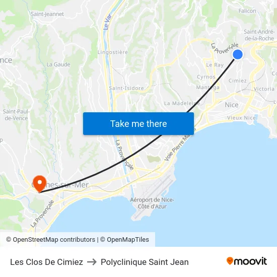 Les Clos De Cimiez to Polyclinique Saint Jean map