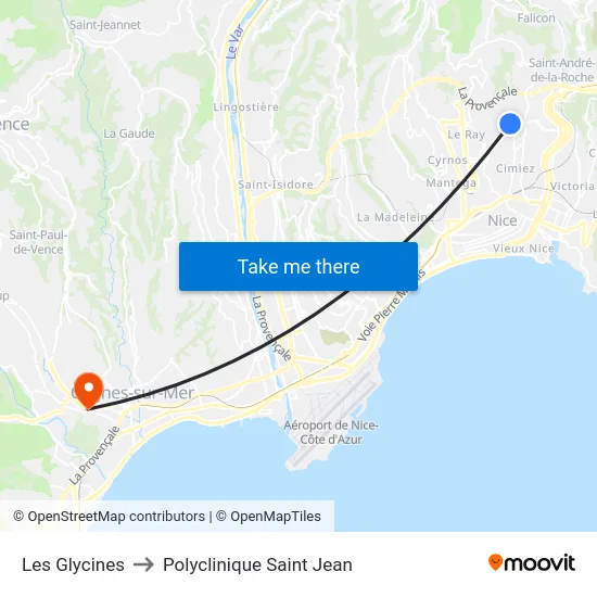 Les Glycines to Polyclinique Saint Jean map
