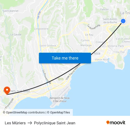 Les Mûriers to Polyclinique Saint Jean map