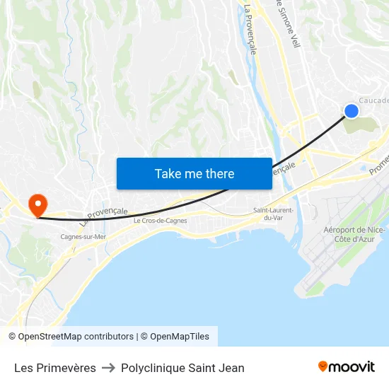 Les Primevères to Polyclinique Saint Jean map