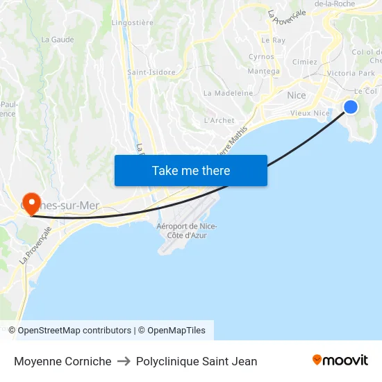 Moyenne Corniche to Polyclinique Saint Jean map