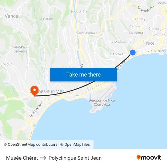 Musée Chéret to Polyclinique Saint Jean map