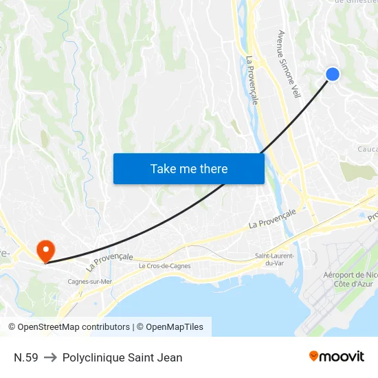 N.59 to Polyclinique Saint Jean map