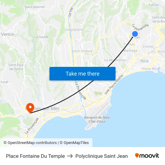 Place Fontaine Du Temple to Polyclinique Saint Jean map