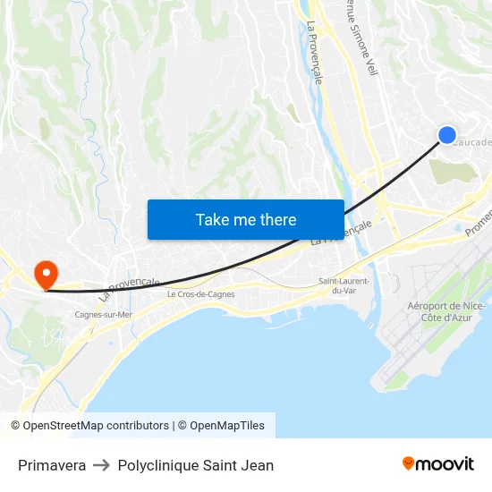 Primavera to Polyclinique Saint Jean map