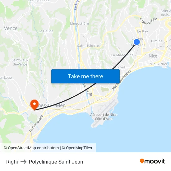 Righi to Polyclinique Saint Jean map