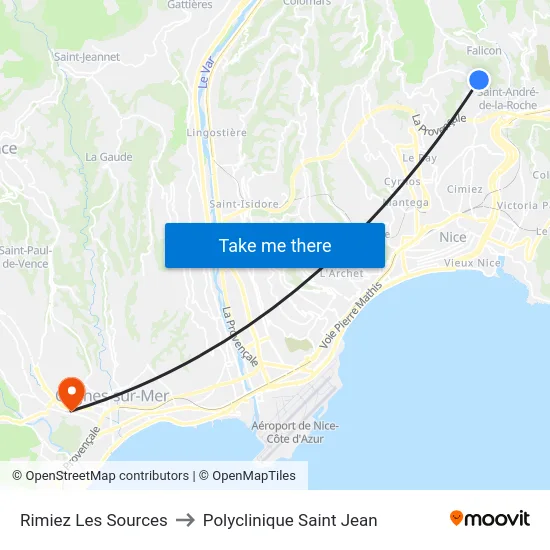 Rimiez Les Sources to Polyclinique Saint Jean map
