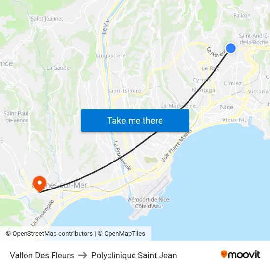 Vallon Des Fleurs to Polyclinique Saint Jean map