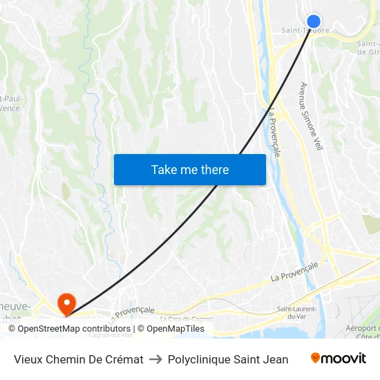 Vieux Chemin De Crémat to Polyclinique Saint Jean map