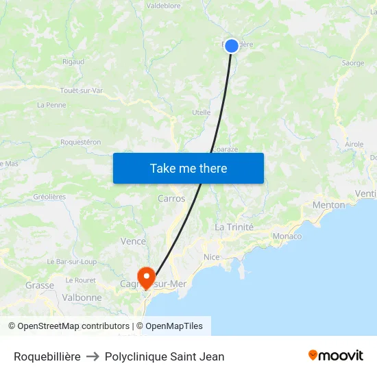 Roquebillière to Polyclinique Saint Jean map