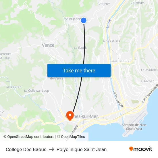 Collège Des Baous to Polyclinique Saint Jean map