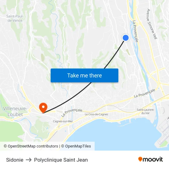 Sidonie to Polyclinique Saint Jean map