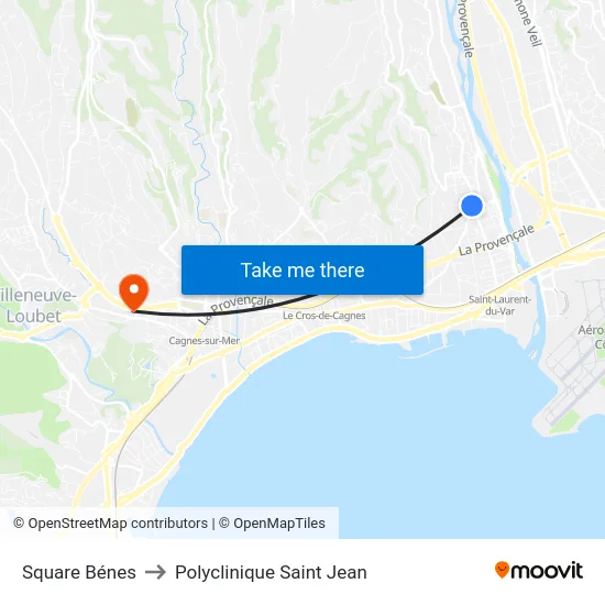 Square Bénes to Polyclinique Saint Jean map