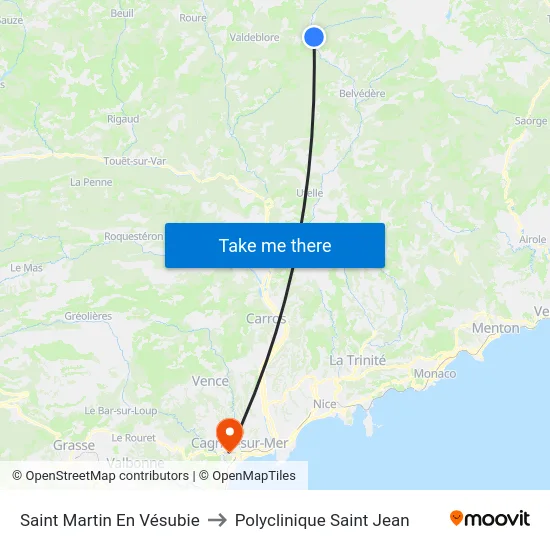 Saint Martin En Vésubie to Polyclinique Saint Jean map