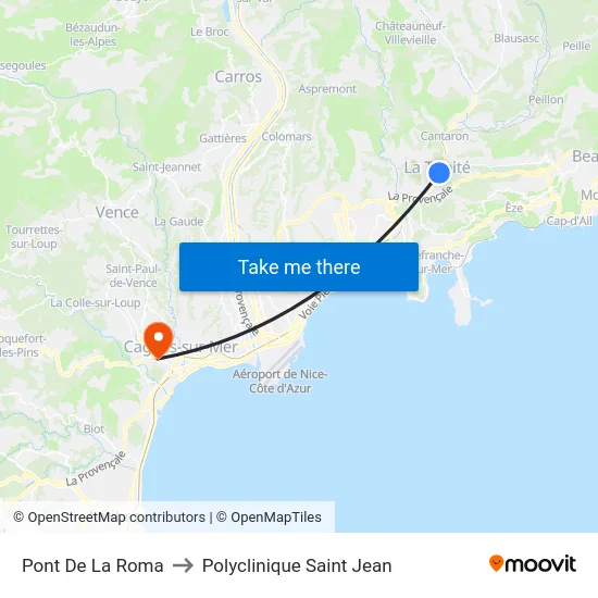 Pont De La Roma to Polyclinique Saint Jean map