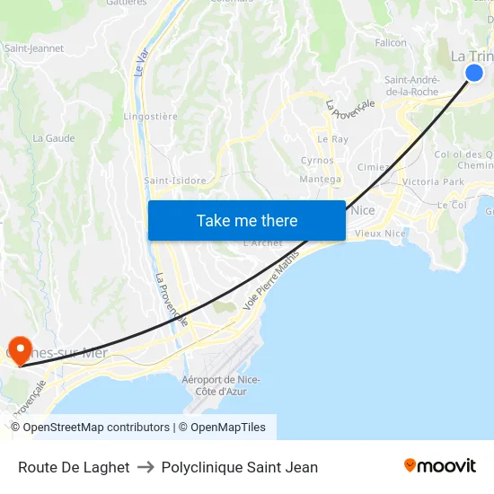 Route De Laghet to Polyclinique Saint Jean map
