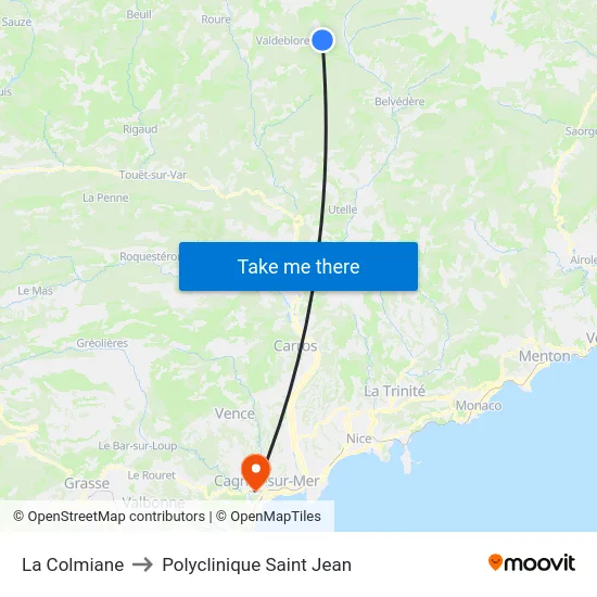 La Colmiane to Polyclinique Saint Jean map