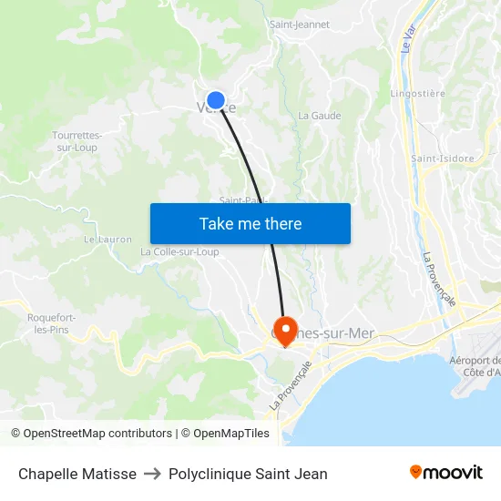 Chapelle Matisse to Polyclinique Saint Jean map