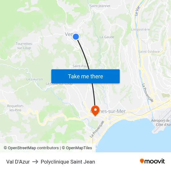 Val D'Azur to Polyclinique Saint Jean map