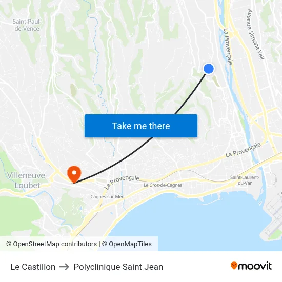 Le Castillon to Polyclinique Saint Jean map