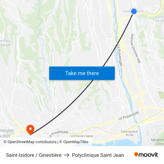 Saint-Isidore / Ginestière to Polyclinique Saint Jean map