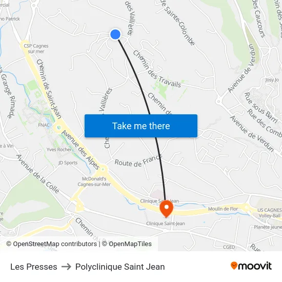 Les Presses to Polyclinique Saint Jean map