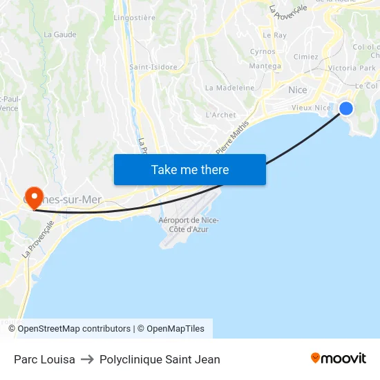 Parc Louisa to Polyclinique Saint Jean map