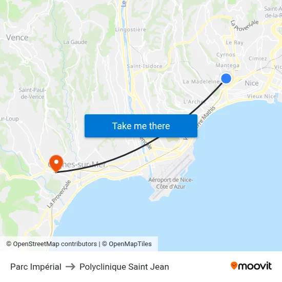 Parc Impérial to Polyclinique Saint Jean map