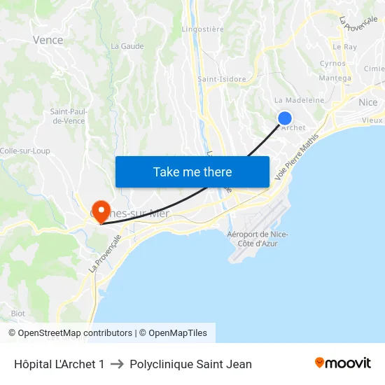 Hôpital L'Archet 1 to Polyclinique Saint Jean map