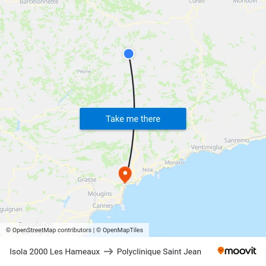 Isola 2000 Les Hameaux to Polyclinique Saint Jean map