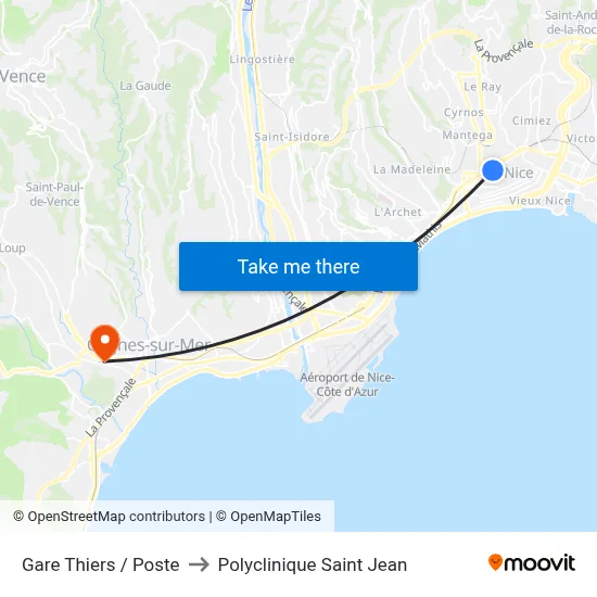 Gare Thiers / Poste to Polyclinique Saint Jean map