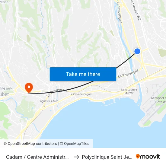 Cadam / Centre Administratif to Polyclinique Saint Jean map