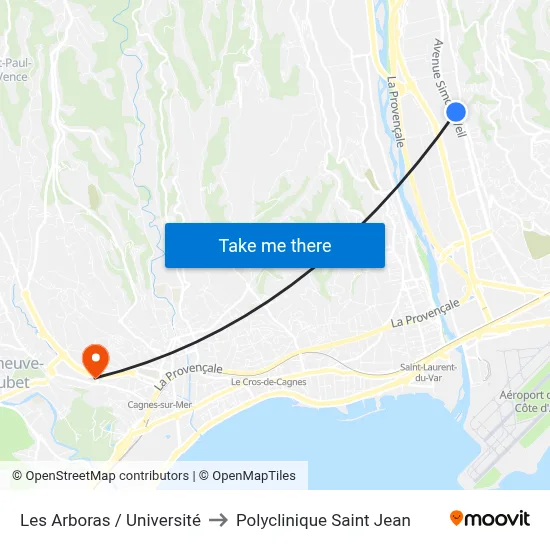 Les Arboras / Université to Polyclinique Saint Jean map