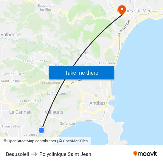 Beausoleil to Polyclinique Saint Jean map