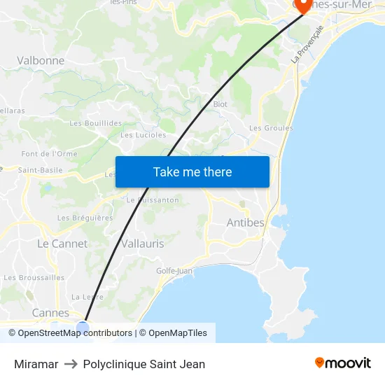 Miramar to Polyclinique Saint Jean map