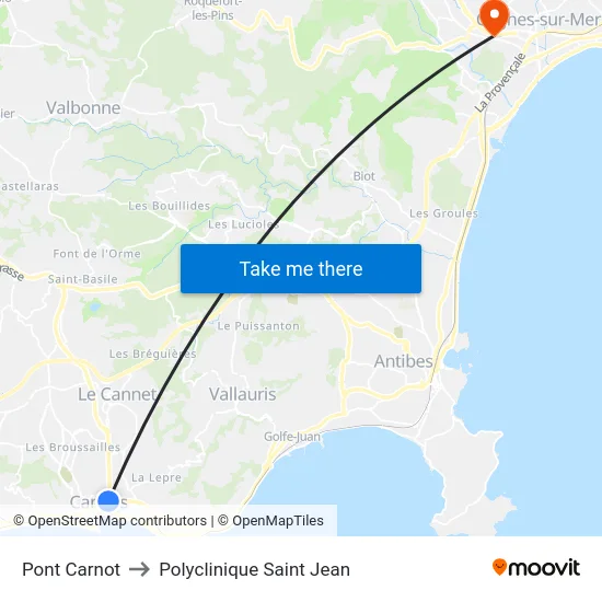 Pont Carnot to Polyclinique Saint Jean map