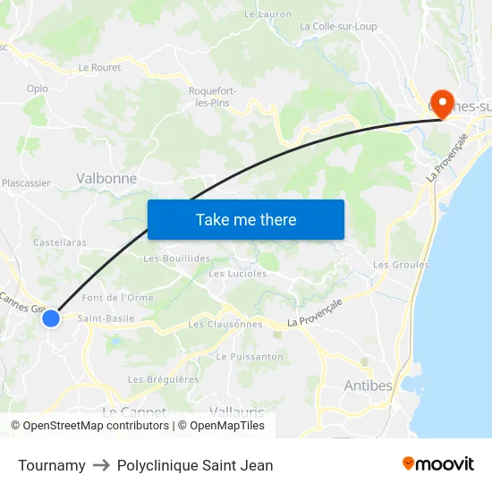 Tournamy to Polyclinique Saint Jean map