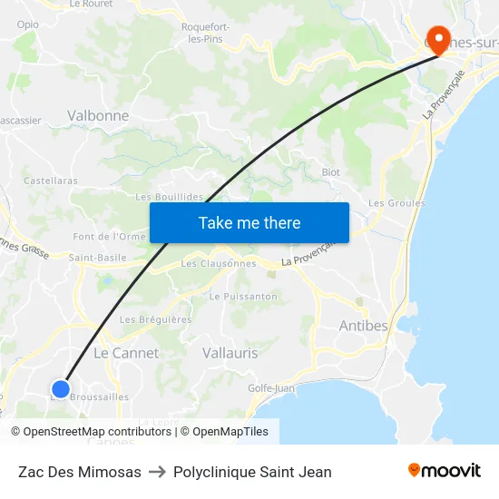 Zac Des Mimosas to Polyclinique Saint Jean map