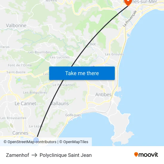 Zamenhof to Polyclinique Saint Jean map