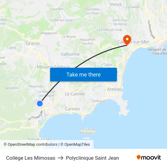 Collège Les Mimosas to Polyclinique Saint Jean map