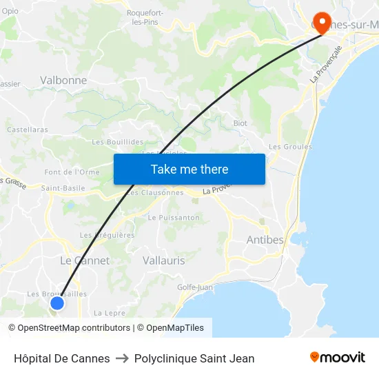 Hôpital De Cannes to Polyclinique Saint Jean map