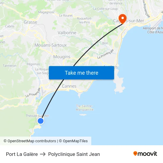 Port La Galère to Polyclinique Saint Jean map